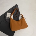 Retro braune Canvas-Einkaufstasche mit Kontrastnaht und Lederriemen-Detail - Orange