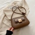 Retro brown faux leather underarm bag with a golden square buckle and knot detail - Brown