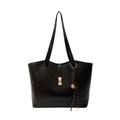 Sac fourre-tout classique en cuir noir avec boucle dorée et charm de sac élégant - Noir