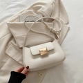 Creamy white rectangular baguette bag with gold square buckle and knotted shoulder strap - White