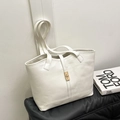 Minimalist beige PU leather tote bag with gold swivel lock and large capacity - White (Without Charm)