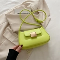 Lime green leather baguette shoulder bag with gold square buckle and knot strap detail - Green