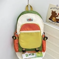 Sac à dos léger en nylon patchwork vert forêt et orange avec écusson tendance - Orange