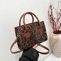 Retro leopard print mini tote bag with dark brown straps and golden metal hardware - Coffee without Pendant