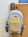 Sac à dos en nylon patchwork avec panneaux gris, jaunes et kakis et broderie de mode - Gris