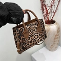 Chic leopard print handbag with dark brown handles and adjustable shoulder strap for women - Brown No Pendant