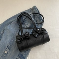 Modische schwarze zylindrische Schultertasche mit großen dekorativen Schleifen - Schwarz