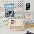 Minimalist beige large capacity crossbody bag with multiple pockets and transparent slot - White