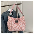 Borsa tote in tela rosa a fiori con tasche multiple e tracolla regolabile - Rosa