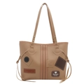 Sac fourre-tout kaki en similicuir avec patchs vintage et longues anses d'épaule - Kaki