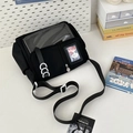Japanese style black large capacity ita bag with transparent window and C-ring detail - Black