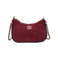 Borsa sottobraccio trapuntata in camoscio bordeaux con chiusura dorata e catena - Rosso
