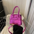 Metallic rose red mini handbag with crocodile texture and detachable shoulder strap - Purple