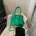 Mini green metallic handbag with crocodile embossing and adjustable shoulder strap - Green