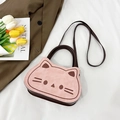 Borsa a tracolla per bambina a forma di gatto rosa con cinturini marroni e orecchie - Rosa