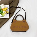 Borsa a tracolla gatto in finta pelle scamosciata marrone vintage con ricami - Marrone