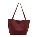 Large capacity vintage burgundy tote bag in smooth PU leather for women - Red