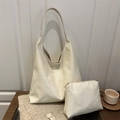 Bolso tote vintage blanco crema con neceser a juego y estampado de moda elegante - Blanco Roto