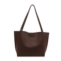 Minimalist large capacity dark brown tote bag in vintage faux leather for women - Brown