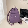 Fashionable purple nylon backpack with a metal M logo, casual Korean style for women - Purple