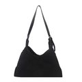 Borsa tote minimalista in pelle scamosciata nera con tracolla in pelle regolabile e fibbia - Nero
