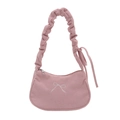 Pink corduroy handbag with pleated strap and silver embroidered bow detail - Pink