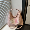 Rosa Vintage-Rucksack für Damen mit 3D-Plüschwelpen und praktischen Seitentaschen - Rosa