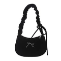 Pleated underarm shoulder bag in black corduroy with a silver bow design - Black