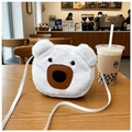 Detail view of the cute white plush polar bear crossbody bag featuring a soft furry texture - Off White