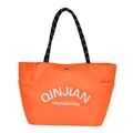 Orange nylon tote bag with dual rope handles and QINJIAN print logo for women - Orange