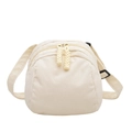 Minimalist beige corduroy shell crossbody bag with dual zipper and adjustable strap - Off White
