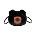 Simpatica borsa a tracolla in peluche a forma di orso nero con cinturino regolabile - Nero