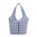 Minimalistische blauw-witte gingham shopper met voorvakken dames schoudertas in retro stijl - Blauw