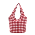 Rood-witte gingham draagtas met brede handvatten en een handig voorvak aan de voorzijde - Rood