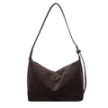 Retro dunkelbraune Hobo-Tasche aus mattem Leder mit breitem Riemen und Silberschnalle - Braun