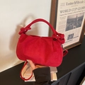 Borsa a nuvola plissettata in finta pelle scamosciata rossa con manico a nodo - Borgogna