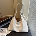 Minimalist large white tote bag in matte leather finish with adjustable shoulder strap - Off White