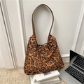 Bolso tote retro de leopardo con asas de cuero marrón para un estilo diario de gran capacidad - Marrón