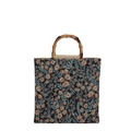 Sac fourre-tout en jacquard floral avec poignées en bambou et style vintage - Noir
