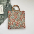 Vintage floral tote bag with bamboo handles and high-density jacquard fabric print - Red Small Flower