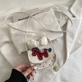 Mini cream crossbody bag with bow and pony embroidery for girls stylish fashion - White