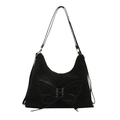 Grande borsa hobo nera con patchwork di farfalla in pelle e dettagli con lacci - Nero