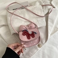 Pink quilted mini crossbody bag with a cute red bow and horse patch for girls - Pink