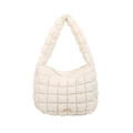 Borsa a spalla trapuntata bianca a mezzaluna con targhetta dorata metallizzata - Bianco Sporco