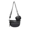 Borsa a tracolla in pelle PU nera con tracolla geometrica e portamonete rimovibile - Nero