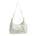 Elegante borsa hobo in pelle bianco crema con cinturini vintage e fibbie argento - Bianco