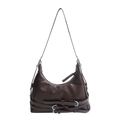 Borsa hobo retrò marrone scuro in ecopelle con dettagli di fibbie argentate - Marrone