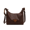 Dunkelbraune Vintage-Hobo-Tasche mit matter Ledertextur und Bronze-Logo für Damen - Braun Ohne Anhänger