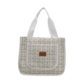 Minimalistische gelbe Karo-Tweed-Tasche mit JINGPIN-Lederpatch und stabilen Tragegriffen - Weiß