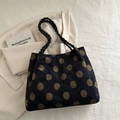 Borsa tote invernale in peluche a pois marroni con tracolla in corda intrecciata - Cachi